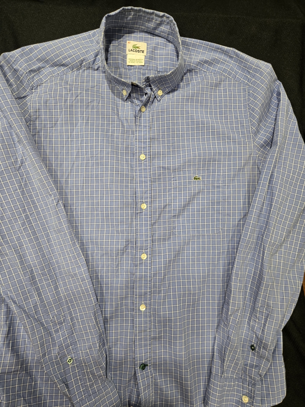 Lacoste Men’s Blue Windowpane Button-Down Shirt